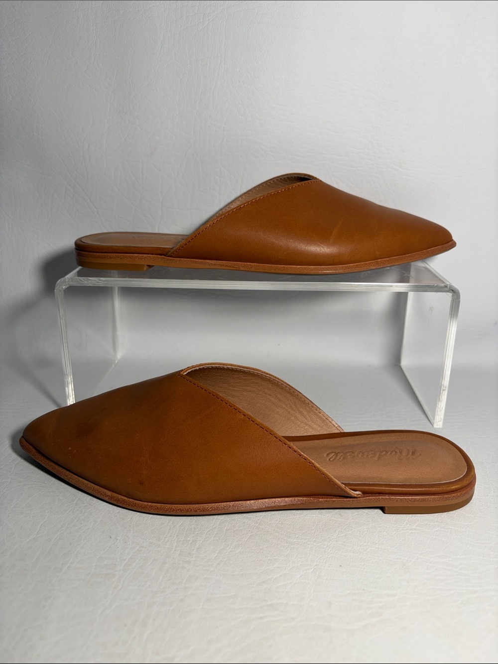 MADEWELL THE EMILIA MULE IN LEATHER FLAT Size 7.5 in English Saddle Color